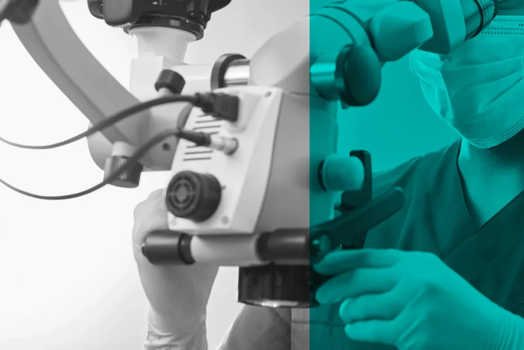 Zahnmedizinische Fachkraft am Mikroskop während Wurzelbehandlung in Westhofen